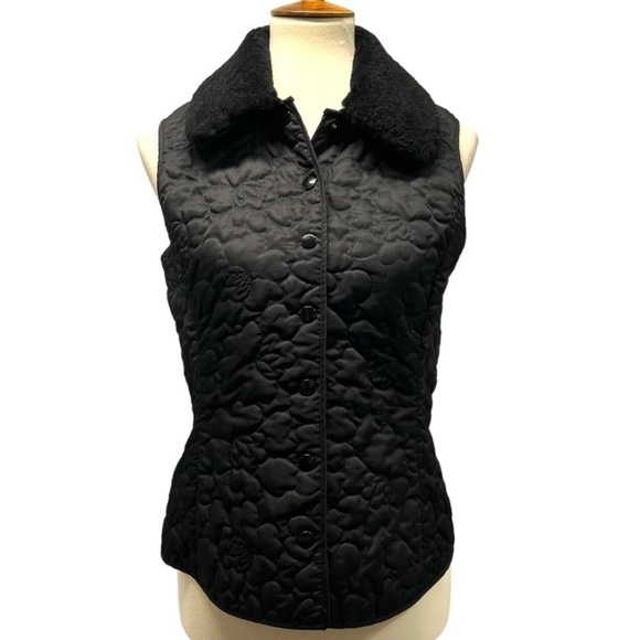 Lilly Pulitzer Black Quilted Snap Front Plush Sherpa Collar Puffy Vest Medium - Picture 12 of 14
